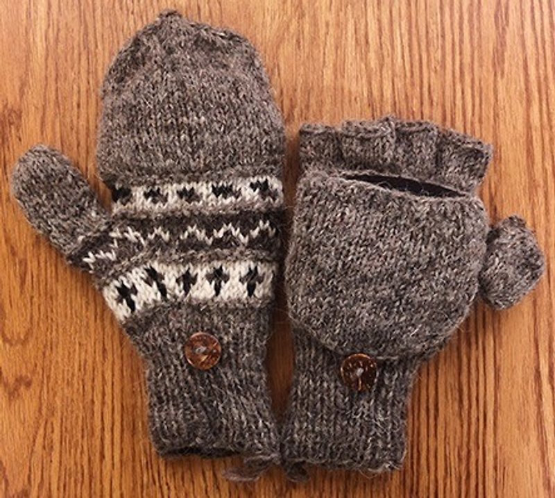羊毛 手工编织 手套 经典 浅褐 - 手套 - 羊毛 咖啡色