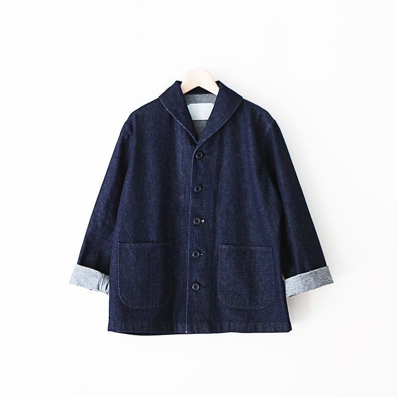 A ROOM MODEL MADE，CJ-3106 US Navy shawl collar jacket - 女装上衣 - 棉．麻 蓝色