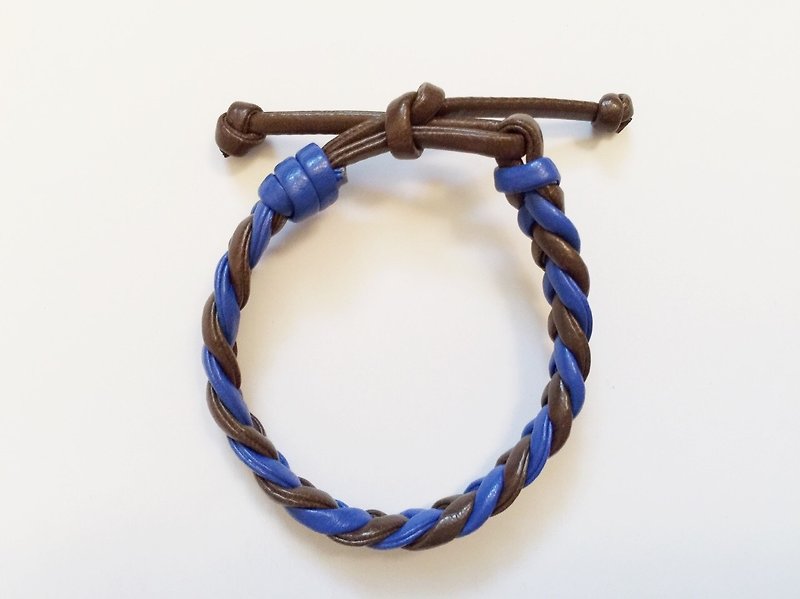 “咖啡蓝双色麻花仿皮绳” - 手链/手环 - 真皮 多色