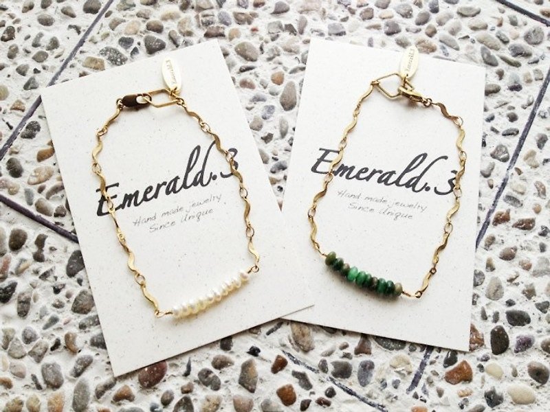 【Emerald.3 祖母绿了】小米粒系列古典波浪手链 - 手链/手环 - 宝石 白色
