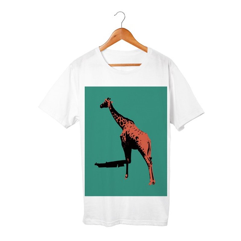 Collage Art Giraffe #2 T-shirt - 中性连帽卫衣/T 恤 - 棉．麻 白色