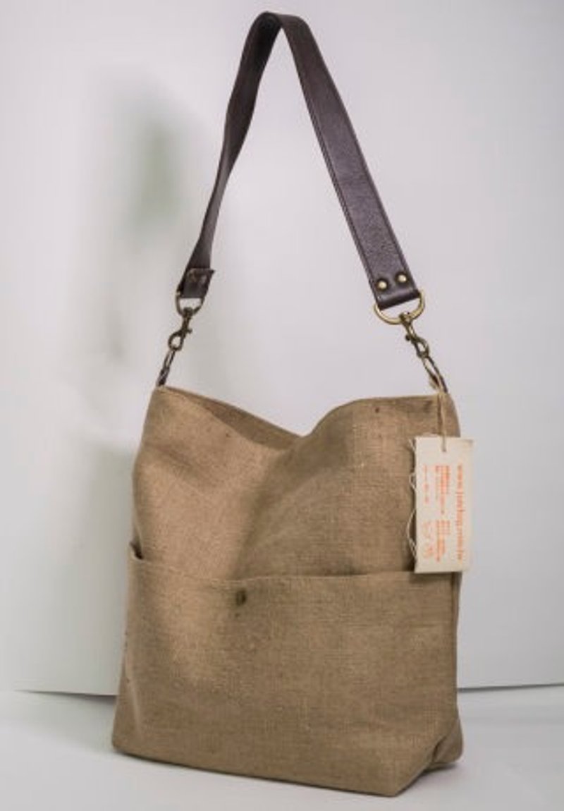 精雕细琢 托特 潮麻包 环保袋 - 侧背包/斜挎包 - 植物．花 咖啡色