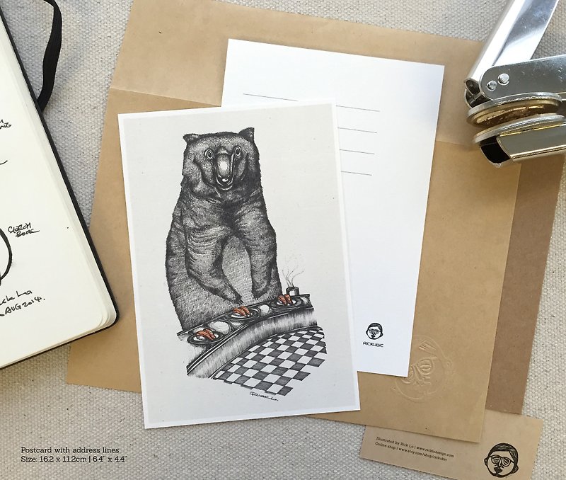熊族的餐桌礼仪 - 明信片及高品质画作印刷 - 卡片/明信片 - 纸 多色