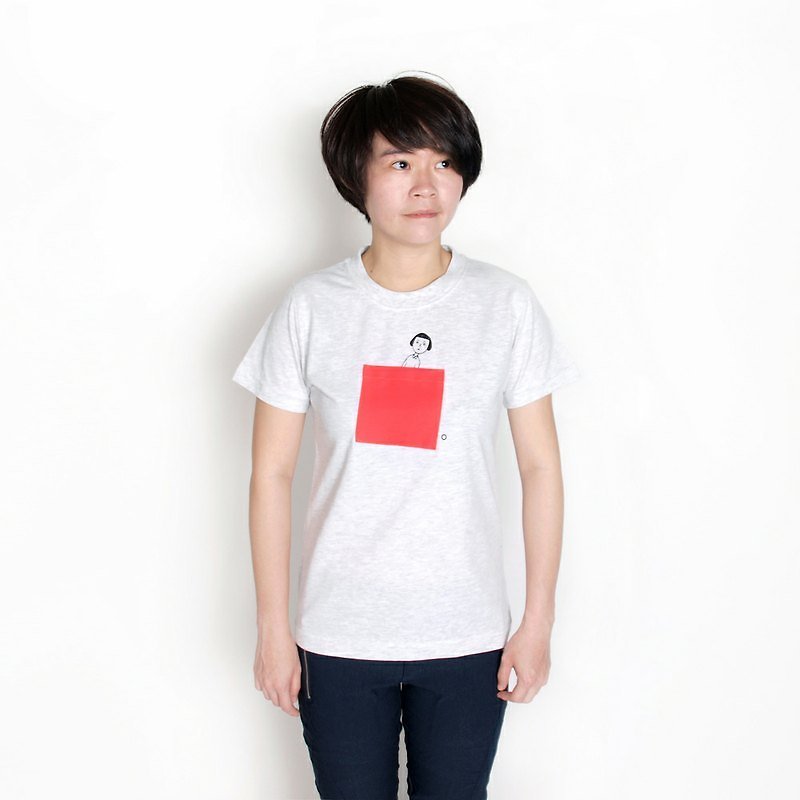 【M0306】HEY SUN独立手作品牌·我是住在口袋里的口袋青年短袖T恤-珊瑚青年 - 女装 T 恤 - 其他材质 红色