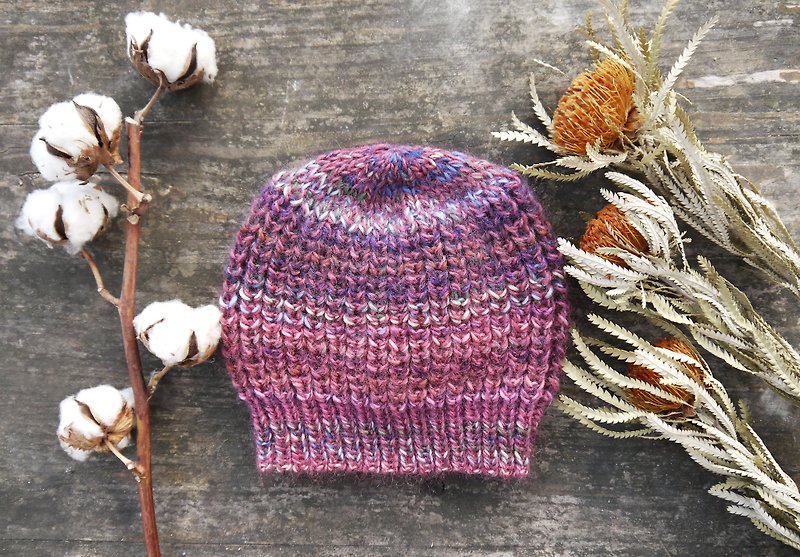 阿母100%的手作帽-蘑菇毛帽/毛线帽/-紫桃色喷墨渐层-新年/礼物 - 帽子 - 其他材质 红色