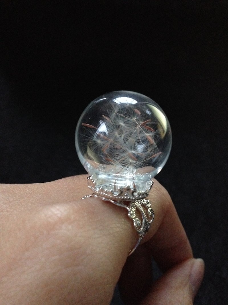 蒲公英 森林 自然系列 玻璃球 古典通花 银色戒指 - 项链 - 玻璃 白色