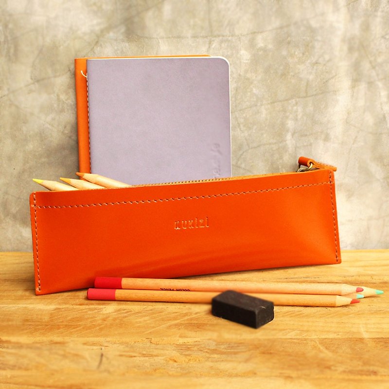 Pie长款皮革笔袋-橙色 - 铅笔盒/笔袋 - 真皮 橘色