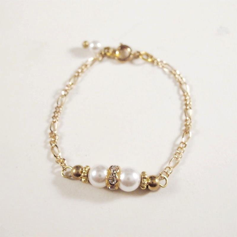 【MUCHU沐橘】珍珠小姐。珍珠水钻黄铜手链 PB014 - 手链/手环 - 宝石 白色