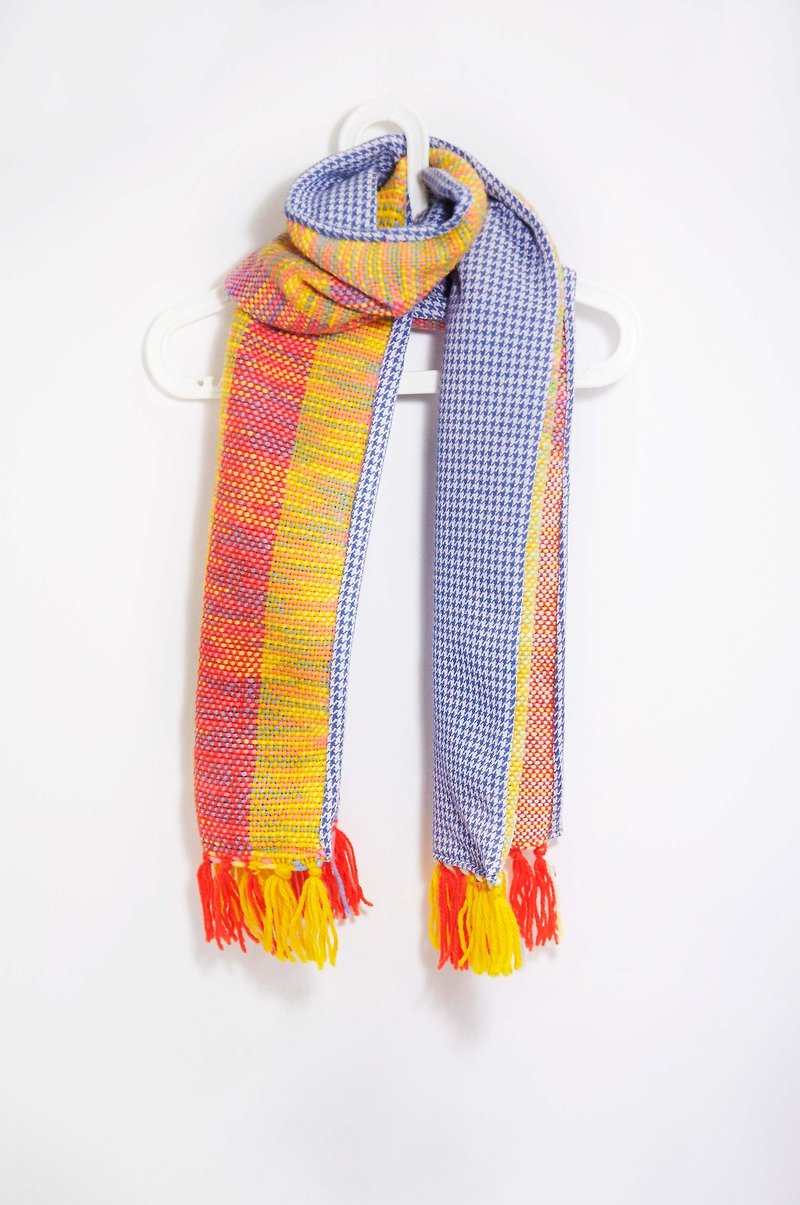 手织手感拼接围巾- 橘黄色+千鸟格 - 丝巾 - 其他材质 多色