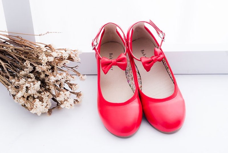 圣诞礼物‘Baby Day’优雅甜心 质感脚踝蝴蝶结（可拆式）娃娃鞋 红色 - 女款休闲鞋 - 真皮 红色