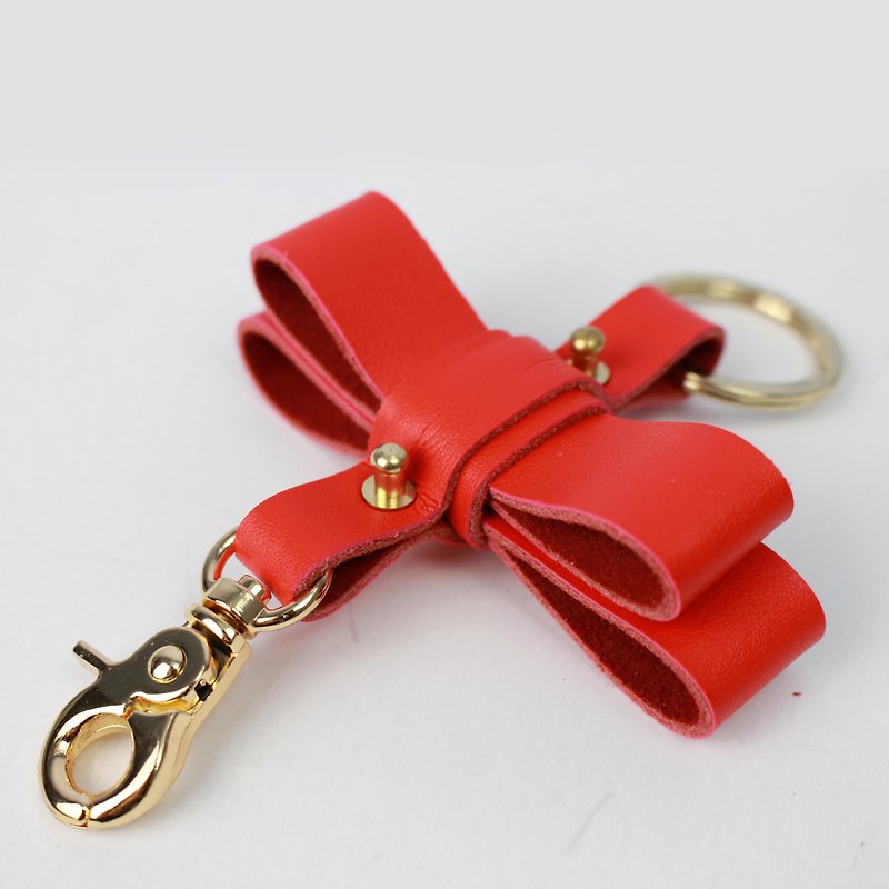 zemoneni 手作 牛皮 超大 蝴蝶结 装饰结 钥匙扣 钥匙圈 红 - 钥匙链/钥匙包 - 真皮 红色