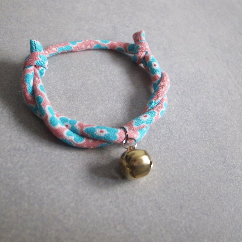 北欧棉布日本犬猫颈圈 项圈(可调式)--粉薄荷花(安全扣项圈) - 项圈/牵绳 - 棉．麻 粉红色