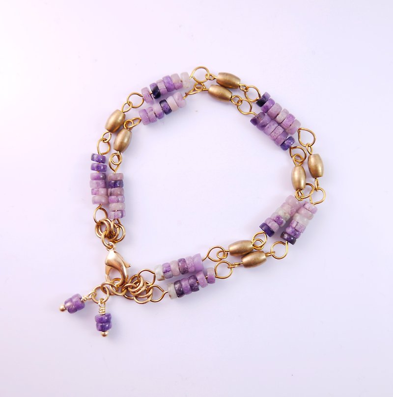 【ColorDay】浪漫紫罗兰天然萤石纯铜双环手链 - 手链/手环 - 宝石 紫色