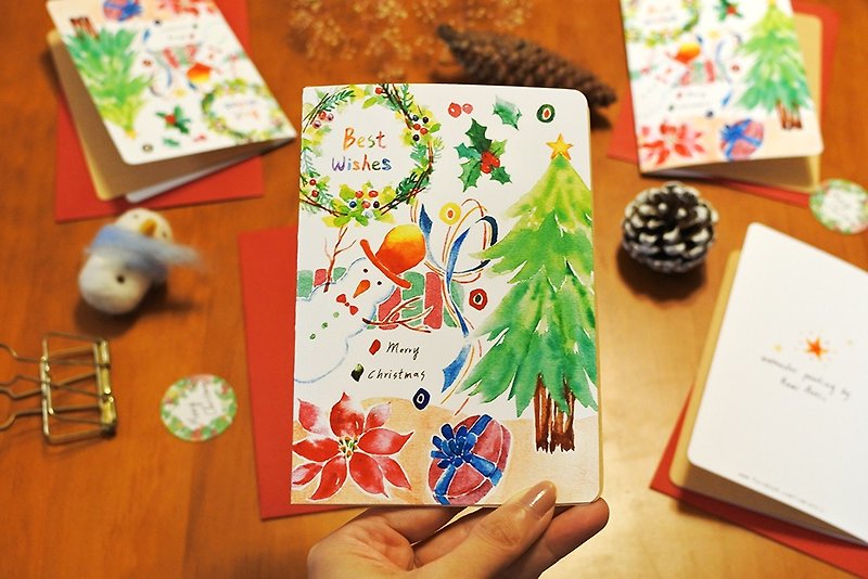 圣诞树下的雪人_Rami水彩手绘风圣诞卡/单张含信封与贴纸 - 卡片/明信片 - 纸 