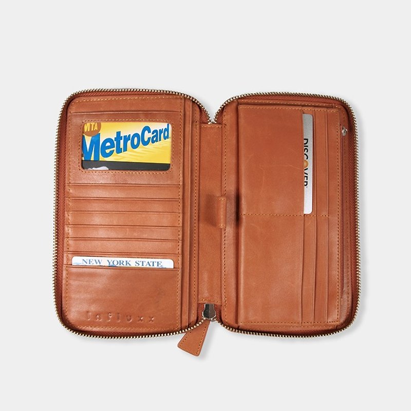 UN1 旅行护照手机牛皮拉链长夹 – 橘色 (可加购雷雕刻字) - 皮夹/钱包 - 真皮 橘色
