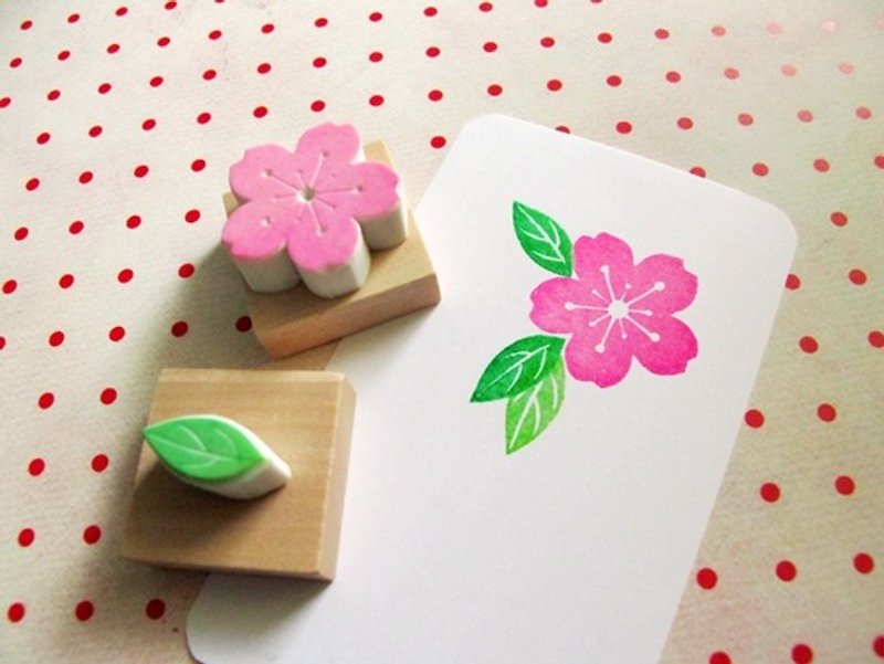 Apu手工章 带叶桃花/樱花印章组 签到树用印章 2枚装 - 印章/印台 - 橡胶 