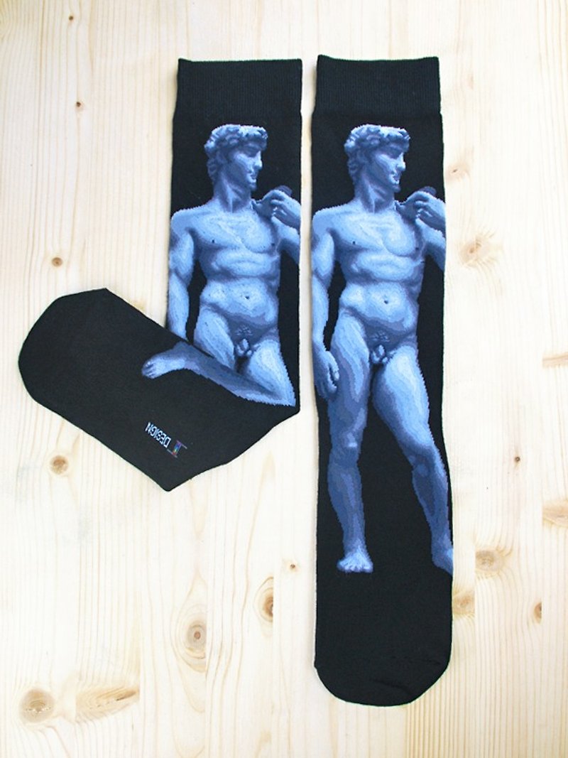 JHJ Design 加拿大品牌 高彩度针织棉袜 名画系列 - 大卫雕像 - 袜子 - 棉．麻 黑色