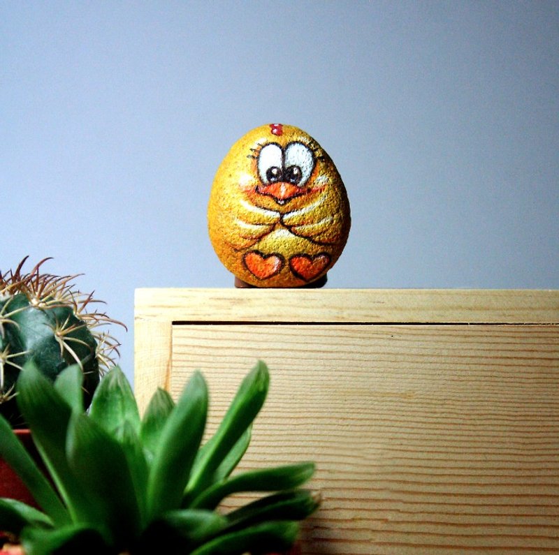 黄色小鸭子石头插画（含 10*10 厘米木盒） - 植栽 - 植物．花 黄色