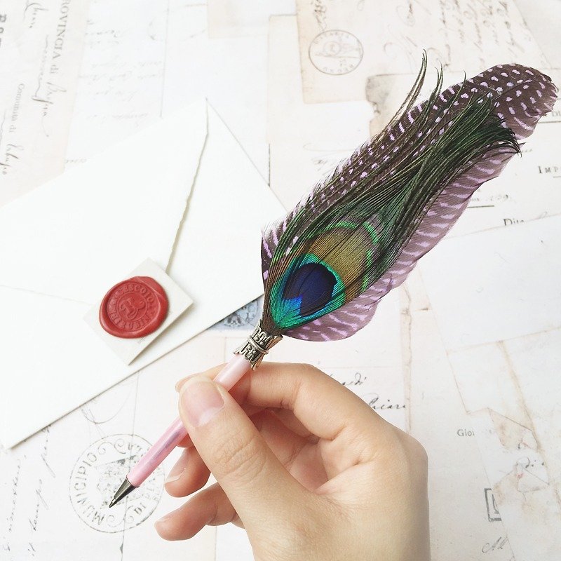 意大利星空孔雀羽毛原子笔礼盒 | Francesco Rubinato - 圆珠笔/中性笔 - 其他材质 粉红色