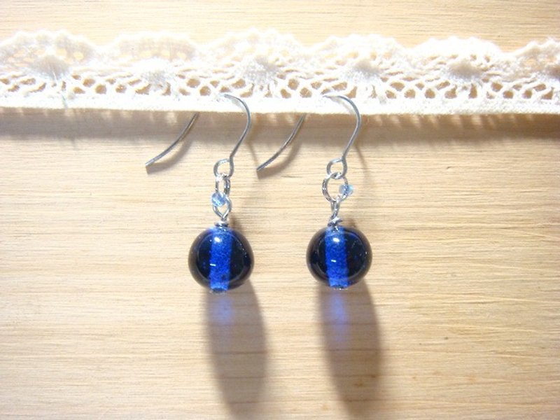 柚子林琉璃 - 百搭琉璃耳环系列 - 深海蓝 - 可改夹式 - 耳环/耳夹 - 玻璃 蓝色