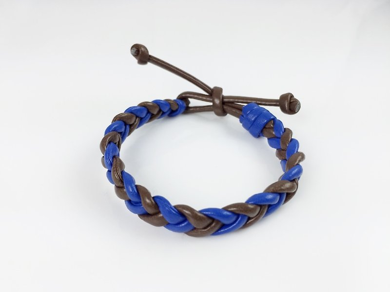 咖啡蓝双色-仿皮绳编织 - 手链/手环 - 真皮 咖啡色