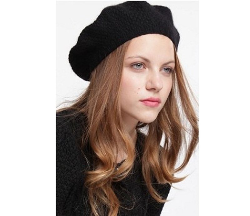 【限量】英国伦敦Lowie/手工编织100%羊绒贝雷帽-黑色 - 帽子 - 其他材质 