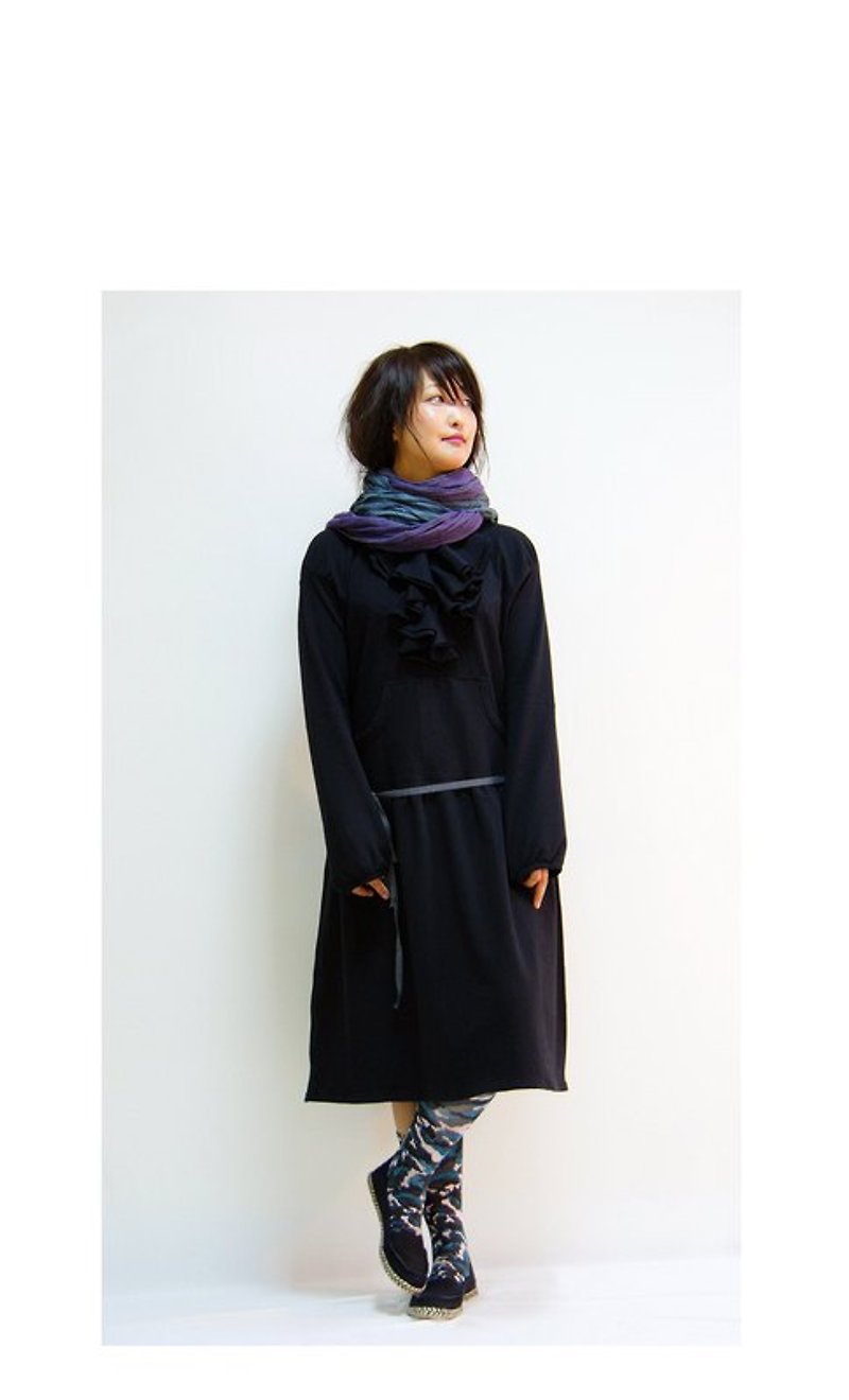 g3101黑色针织荷叶洋装 - 洋装/连衣裙 - 其他材质 