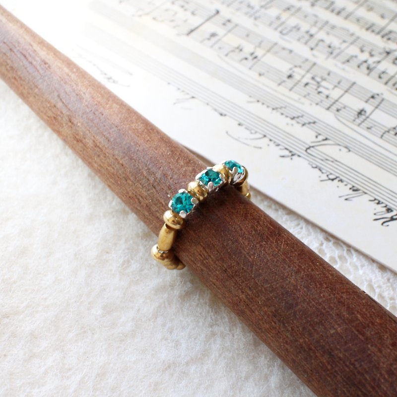 EF黄铜戒指流金岁月NO.157闪亮蓝绿色水钻 - 戒指 - 其他材质 蓝色