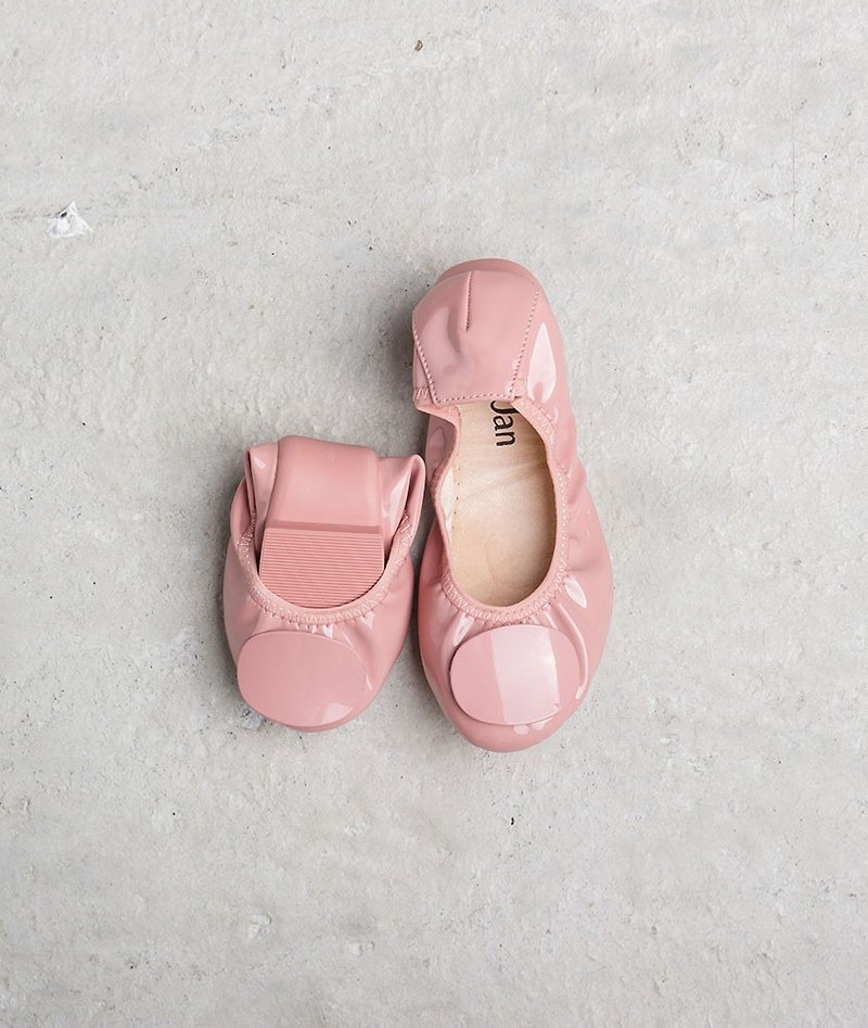 【就爱蜜桃】摺叠芭蕾舞鞋-粉嫩蜜桃(母女鞋/小孩) - 童装鞋 - 真皮 粉红色