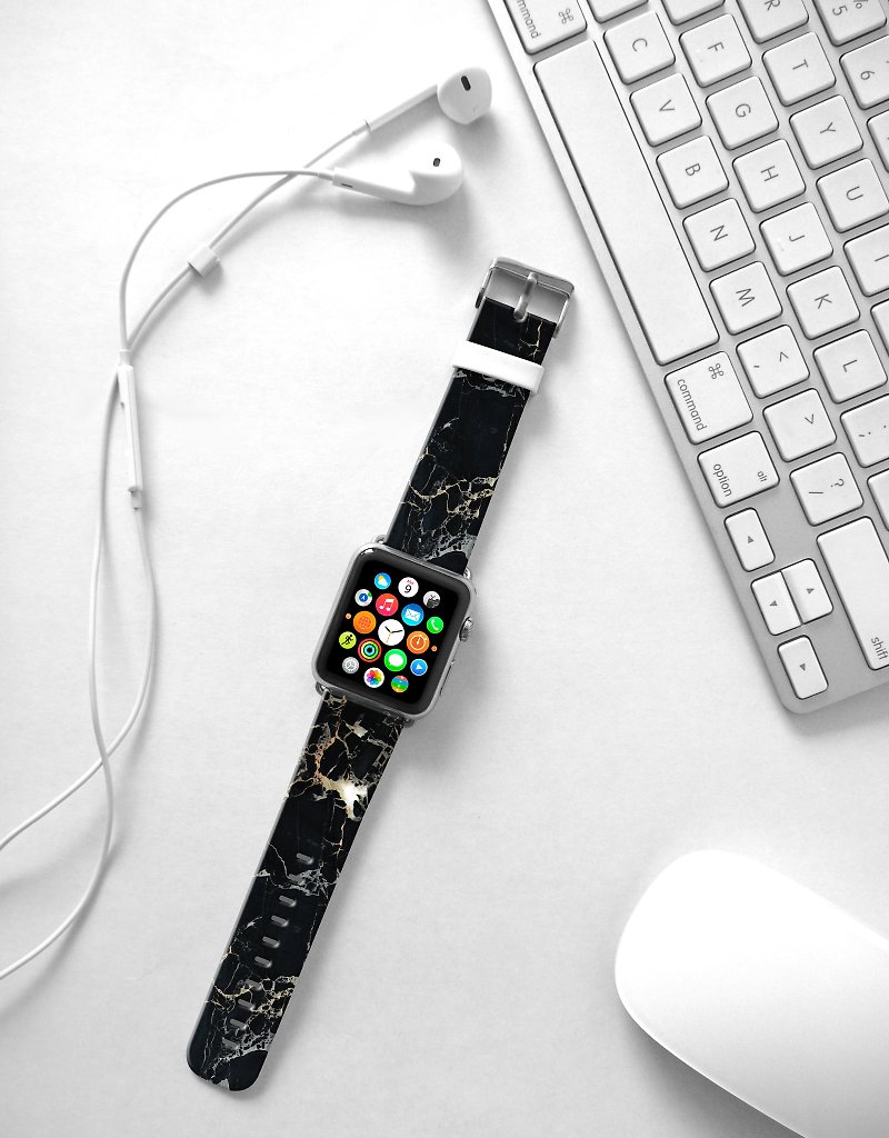黑色云石纹 Apple Watch 真皮手表带 38 40 42 44 mm -235 - 表带 - 真皮 黑色