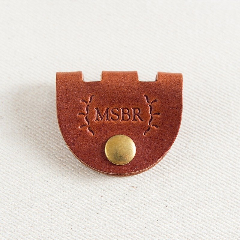 MSBR Leather 耳机收线器/USB电源线收纳皮套/整线器/意大利皮革纯黄铜五金(栗棕) - 卷线器/电线收纳 - 真皮 咖啡色