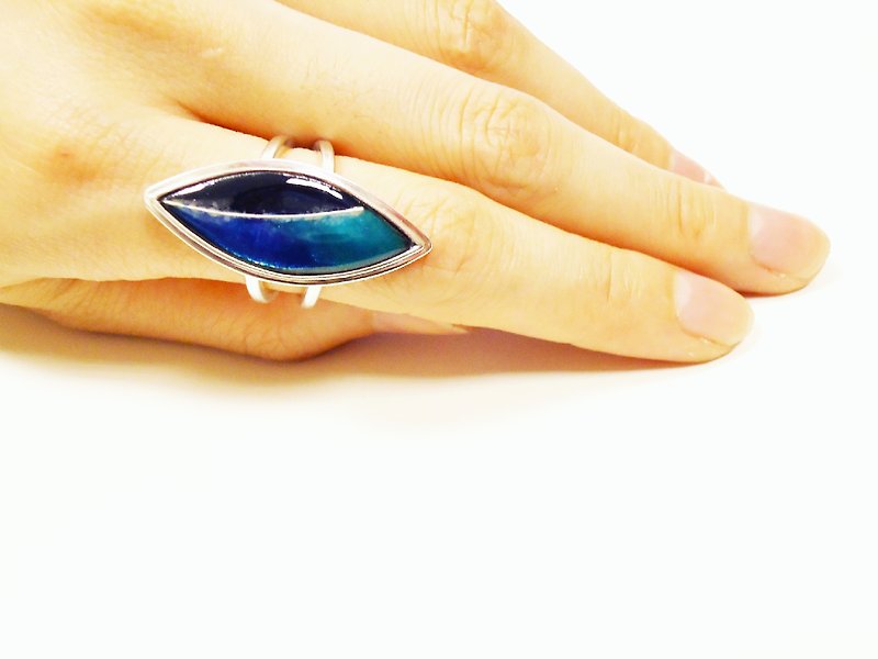 一叶简约纯银珐琅戒指(蓝黑色) - 戒指 - 其他金属 蓝色