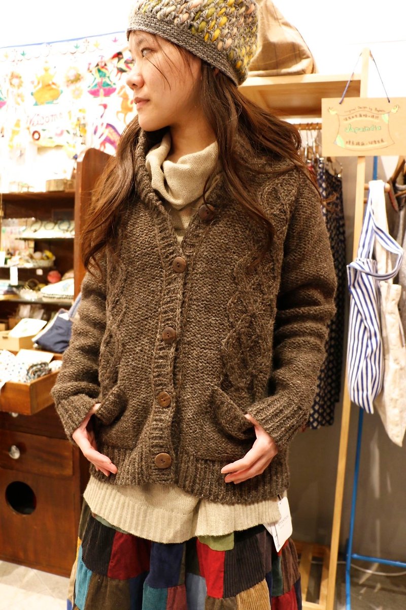 Japaindia 尼泊尔纯100%纯羊毛针织外套（BJ1512001）咖啡色 - 女装休闲/机能外套 - 羊毛 卡其色
