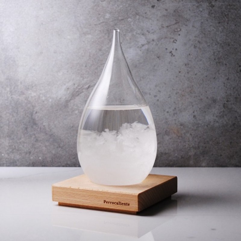【日本进口Tempo Drop天气瓶】20.5cm (含木座) 天气球定制刻字 - 摆饰 - 玻璃 透明