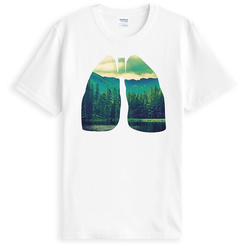 Lung Fresh短袖T恤 白色 新鲜的肺 设计照片文创自创文青自然环保 - 男装上衣/T 恤 - 棉．麻 白色