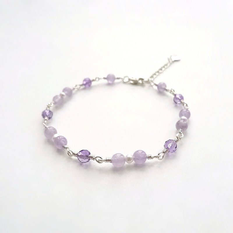 紫水晶 紫玉 珍珠 纯银 可调整手链 - 手链/手环 - 半宝石 紫色