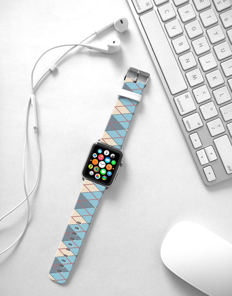 Apple Watch Series 1 , Series 2, Series 3 - Apple Watch 真皮手表带，适用于Apple Watch 及 Apple Watch Sport - Freshion 香港原创设计师品牌 - 蓝色格子纹 - 表带 - 真皮 