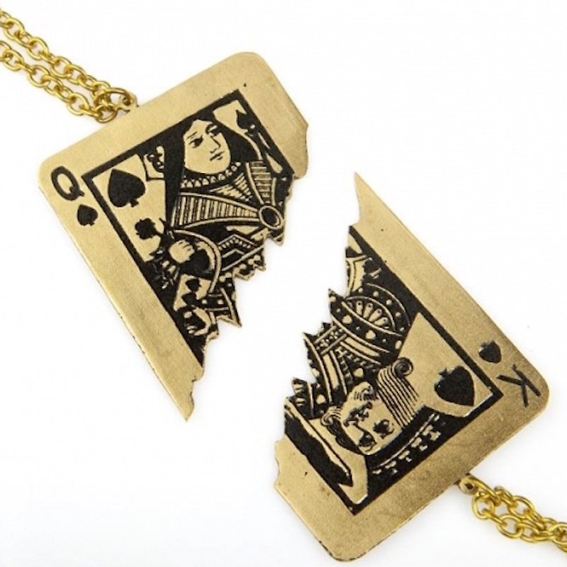 Couple pendant card game K&Q in brass hand sawing ,Rocker jewelry ,Skull jewelry,Biker jewelry - 项链 - 其他金属 