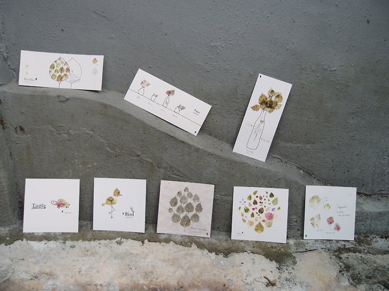 旧小卡-植物印染主题卡片（少量印刷 限量五套） - 卡片/明信片 - 纸 绿色