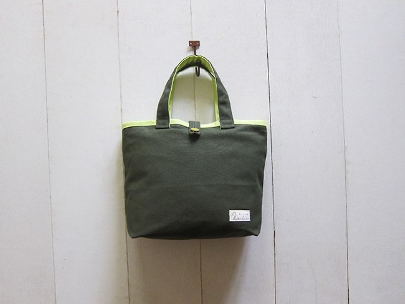 马卡龙系列-帆布小号托特包 橄榄绿 + 果绿 (木扣开口款) - 手提包/手提袋 - 其他材质 多色