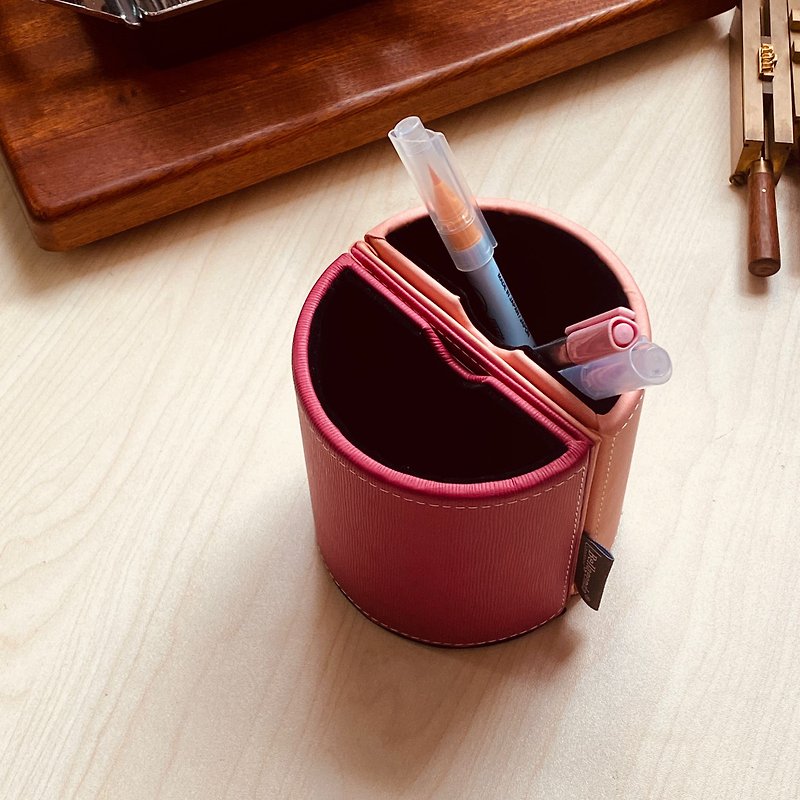 笔筒 笔座 简约 手工制作 桌面收纳 置物 相架 相片 皮革 摆设 - 笔筒/笔座 - 人造皮革 粉红色