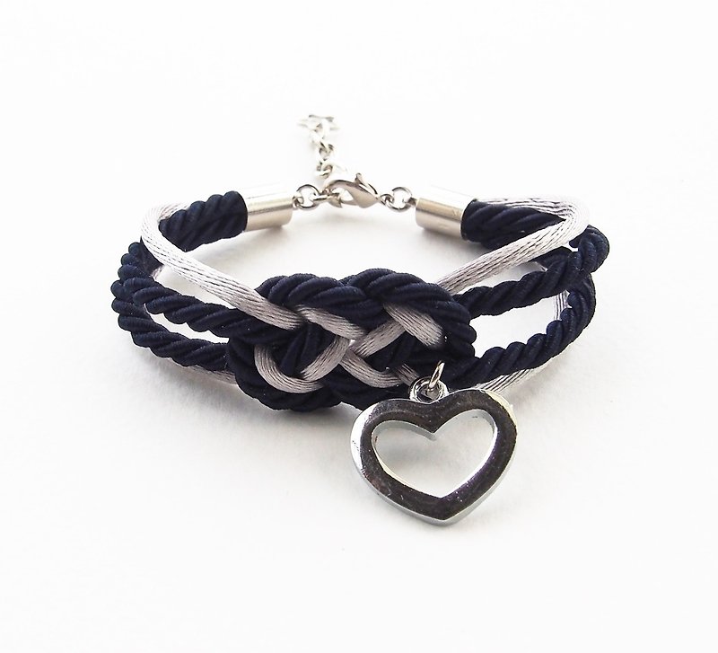 Black and gray nautical bracelet with silver heart charm. - 手链/手环 - 其他材质 黑色