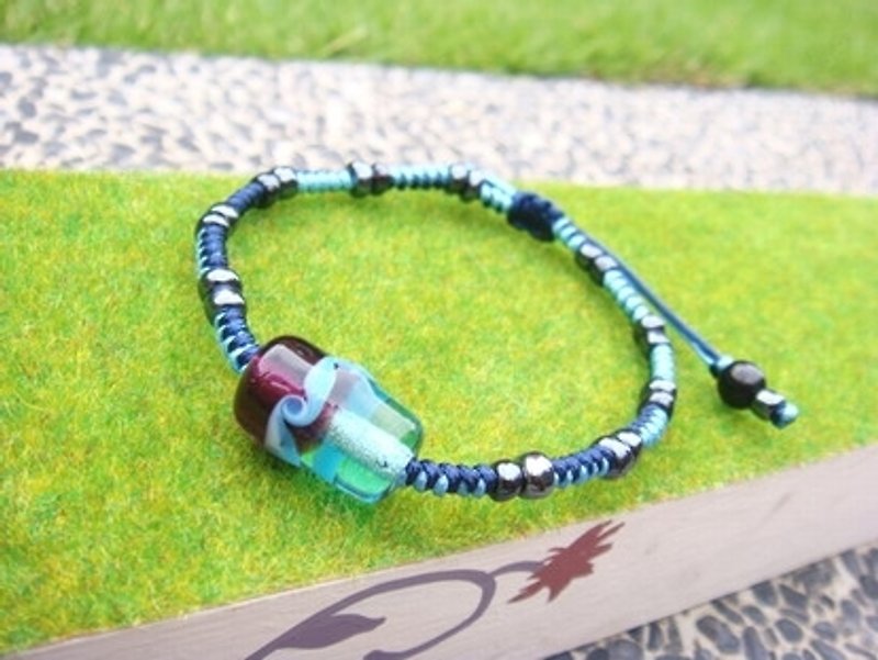 柚子林琉璃 - 双色海浪手环 (深紫x浅海蓝) - 手链/手环 - 玻璃 多色