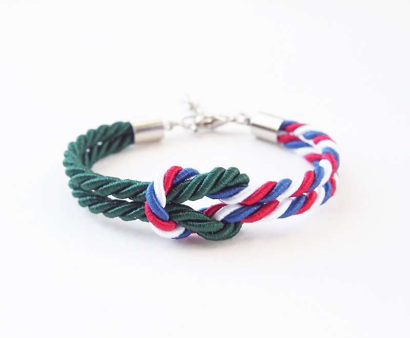 Dark green and Tri-color rope knot bracelet - 手链/手环 - 其他材质 绿色