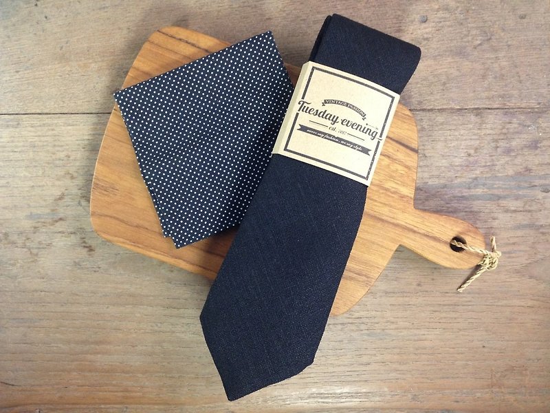 复古领带、口袋巾组合 #1 - 领带/领带夹 - 其他材质 黑色