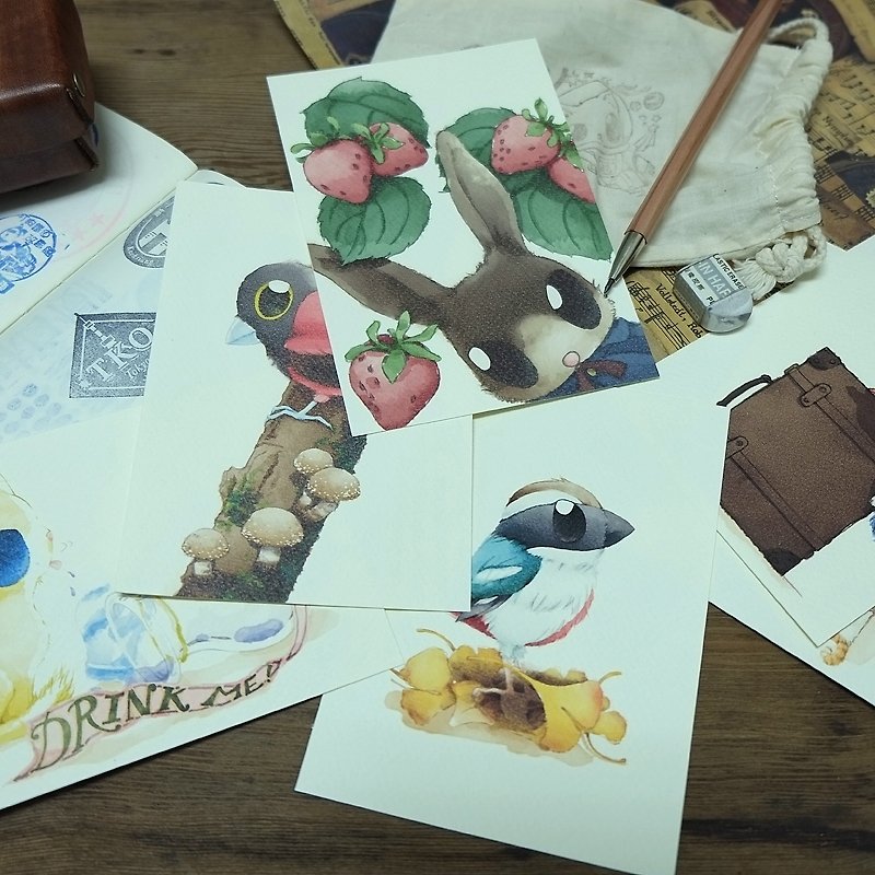 Lovey革小物 / Honey猫情人 - 日本水彩插画绘图森林风童话杂货明信片 - 卡片/明信片 - 纸 多色
