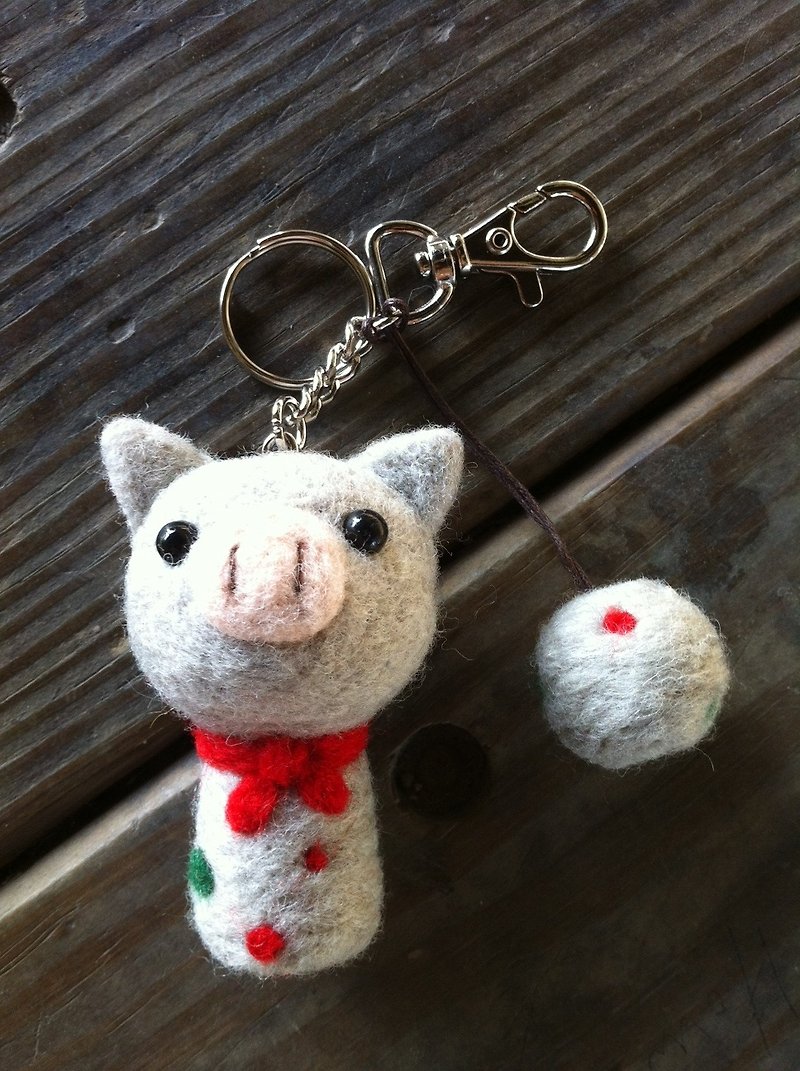 羊毛毡灰色猪头钥匙圈 - 钥匙链/钥匙包 - 羊毛 灰色