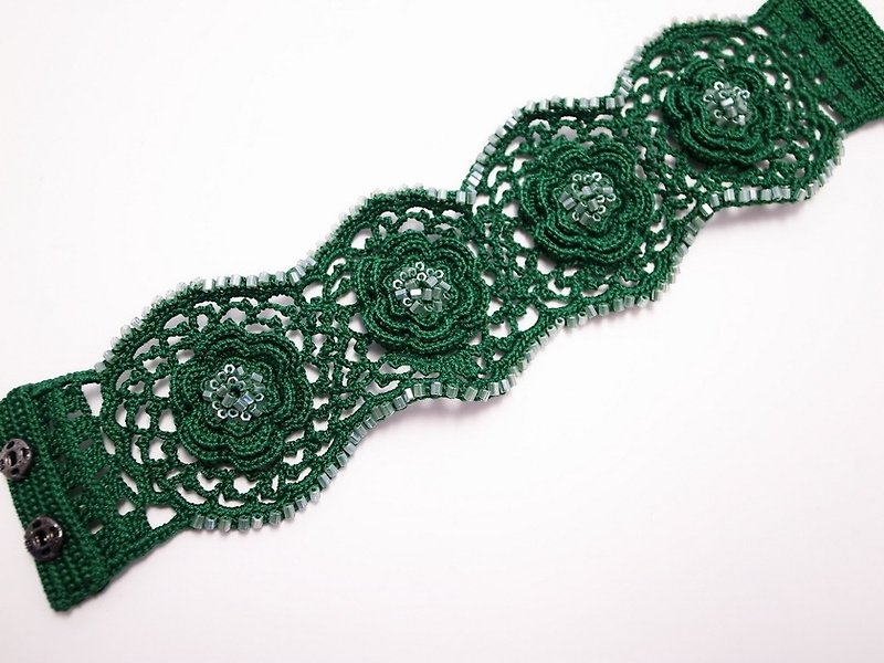手工蕾丝饰品(爱尔兰蕾丝手链---爱尔兰之恋 I-b) - 手链/手环 - 棉．麻 绿色