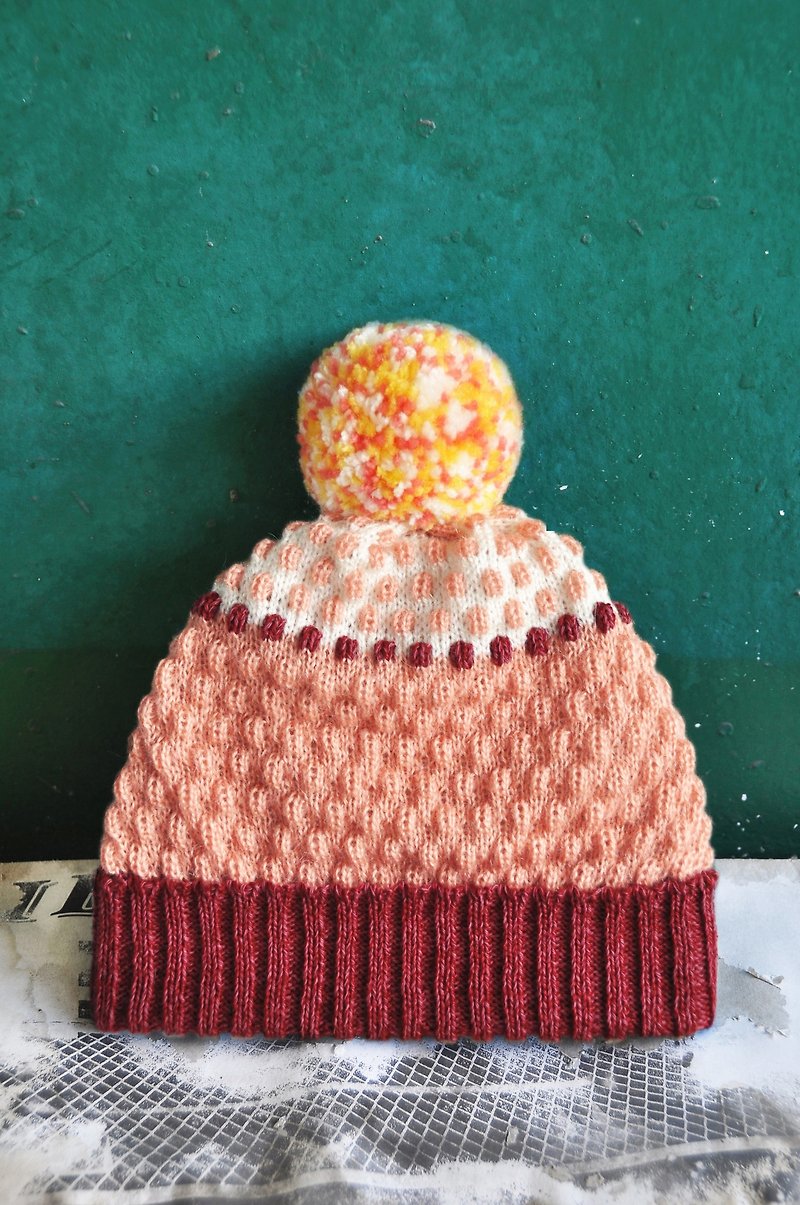 红豆牛奶 可拆式毛球针织毛帽 - 帽子 - 棉．麻 粉红色