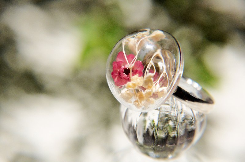 / 森林女孩 / 英式干燥花透明玻璃球戒指 - 缤纷红色干燥花 - 戒指 - 其他金属 红色